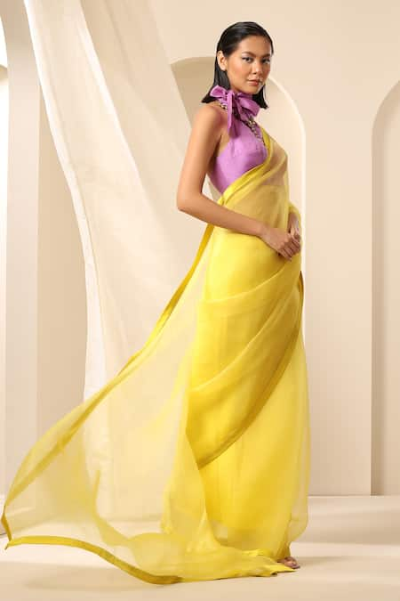 Weaver Story Satin Border Plain Organza Saree 