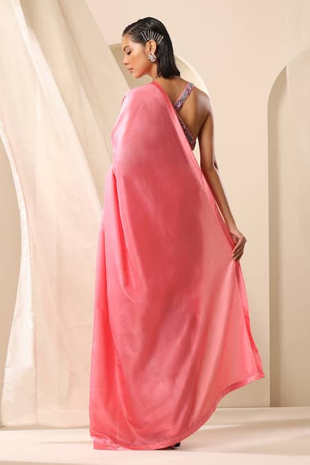 Shop_Weaver Story_Pink Silk Pure Satin Border Saree _at_Aza_Fashions