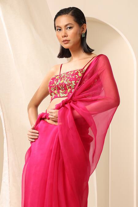 Weaver Story_Magenta Organza Handcrafted Saree _Online_at_Aza_Fashions