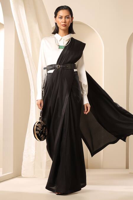 Weaver Story_Black Silk Handcrafted Pure Saree _at_Aza_Fashions