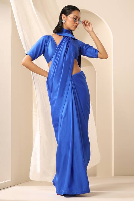 Buy_Weaver Story_Blue Silk Pure Handcrafted Saree _Online_at_Aza_Fashions