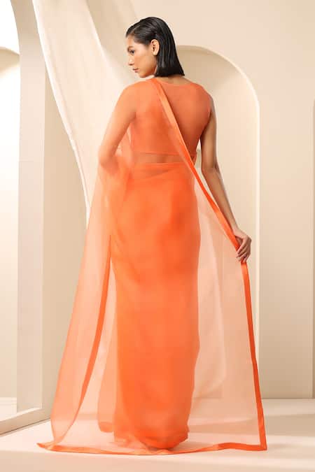 Shop_Weaver Story_Peach Organza Pure Handcrafted Saree _at_Aza_Fashions