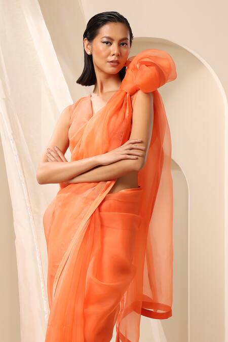 Weaver Story_Peach Organza Pure Handcrafted Saree _Online_at_Aza_Fashions
