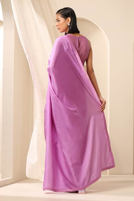 Shop_Weaver Story_Purple Silk Plain Pure Handcrafted Saree _at_Aza_Fashions