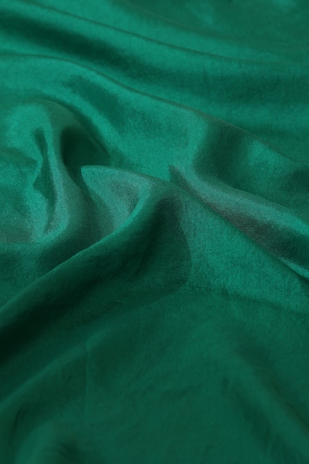 Shop_Weaver Story_Green Silk Satin Border Pure Saree _Online_at_Aza_Fashions