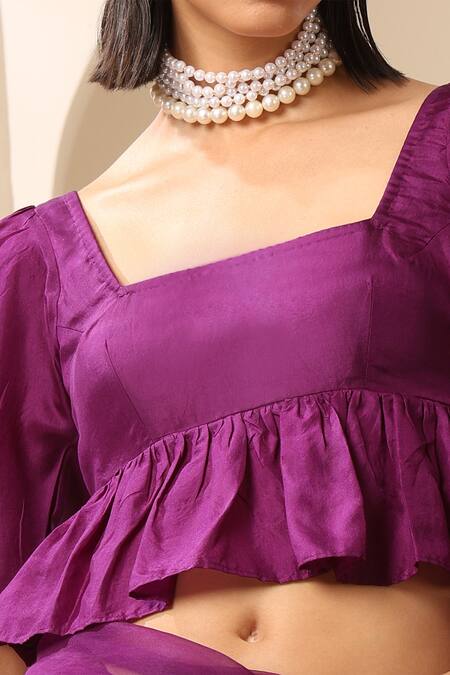 Buy_Weaver Story_Purple Silk Square Neck Pure Puffed Sleeve Blouse_Online_at_Aza_Fashions