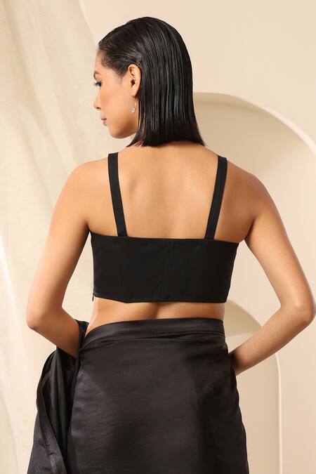 Shop_Weaver Story_Black Lycra Embroidery Sweetheart Neck Corset Blouse_at_Aza_Fashions