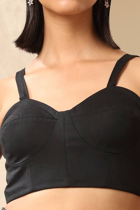Weaver Story_Black Lycra Embroidery Sweetheart Neck Corset Blouse_Online_at_Aza_Fashions