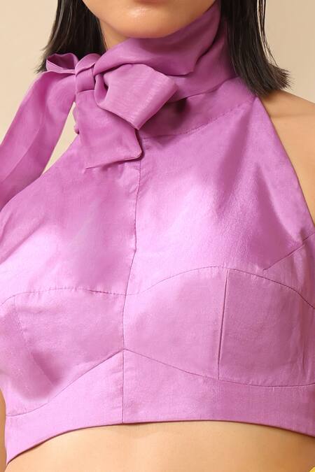 Buy_Weaver Story_Purple Silk Halter Neck Tie-up Blouse_Online_at_Aza_Fashions