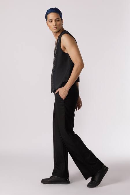 Buy_Line Out Line_Black Cotton Embroidered Pitta Border Vest_Online_at_Aza_Fashions