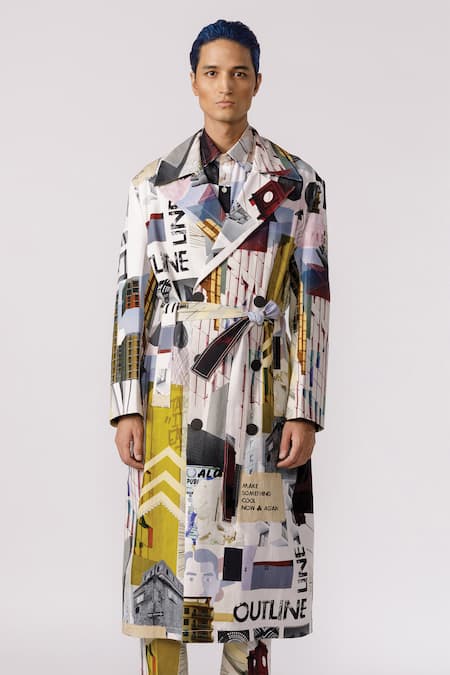 Line out line Mosaic Print Trench Coat 