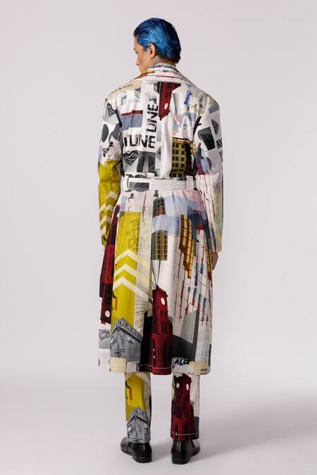 Shop_Line Out Line_Off White Cotton Twill Printed Mosaic Trench Coat_at_Aza_Fashions