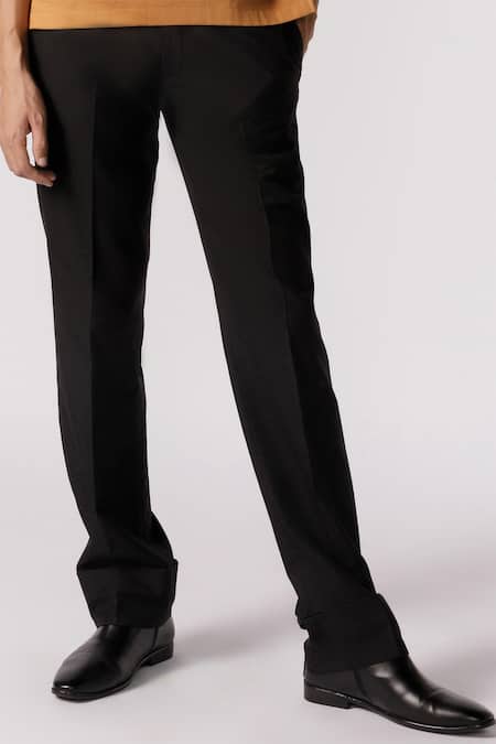 Line out line_Black Cotton Solid Pant_Online_at_Aza_Fashions