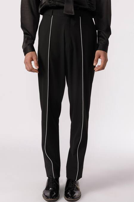 Buy_Line Out Line_Black Cotton Piping Contrast Pant_Online_at_Aza_Fashions