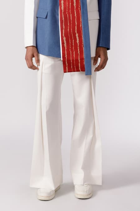 Line Out Line_White Cotton Solid Flared Pant_Online_at_Aza_Fashions