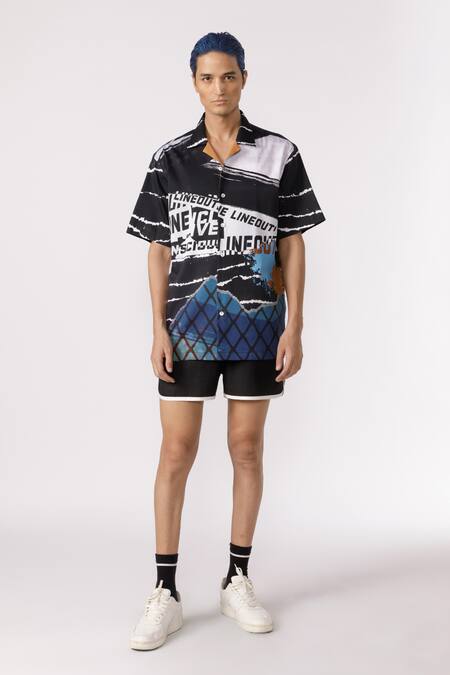Buy_Line Out Line_Black Cotton Poplin Solid Contrast Border Shorts_Online_at_Aza_Fashions