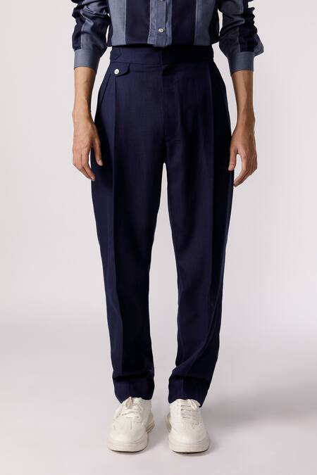 Line Out Line Blue Cotton Solid High-waisted Pant Online at Aza Fashions Line Out Line_Blue Cotton Solid High-waisted Pant_Online_at_Aza_Fashions