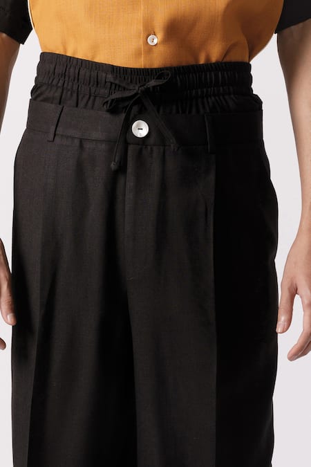 Buy_Line Out Line_Black Cotton Solid Baggy Pant_Online_at_Aza_Fashions