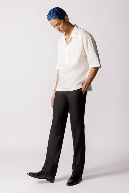 Buy_Line Out Line_Off White Glaze Cotton Solid Shirt_Online_at_Aza_Fashions