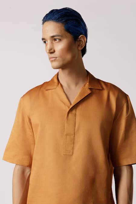 Line out line Solid Half Sleeve Shirt 