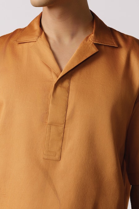 Line Out Line_Yellow Glaze Cotton Solid Half Sleeve Shirt_Online_at_Aza_Fashions