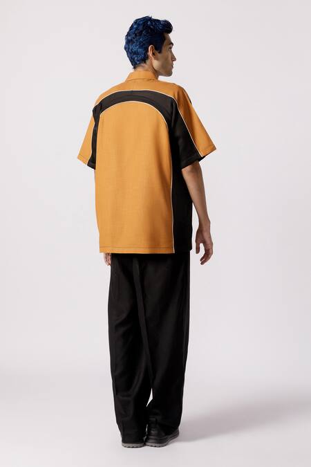 Shop_Line Out Line_Yellow Cotton Solid Raglan Sleeve Shirt_at_Aza_Fashions