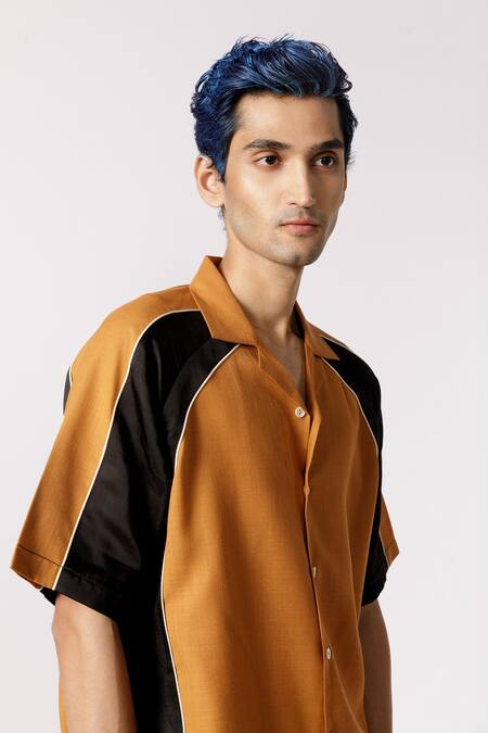 Buy_Line Out Line_Yellow Cotton Solid Raglan Sleeve Shirt_Online_at_Aza_Fashions