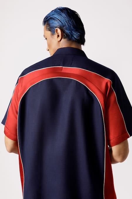 Buy_Line Out Line_Blue Cotton Solid Raglan Sleeve Shirt_Online_at_Aza_Fashions