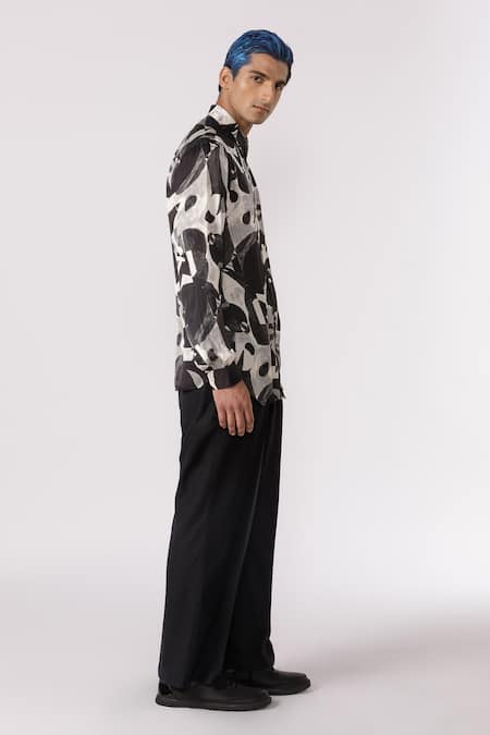 Buy_Line Out Line_Black Modal Satin Printed Abstract Pattern Shirt_Online_at_Aza_Fashions