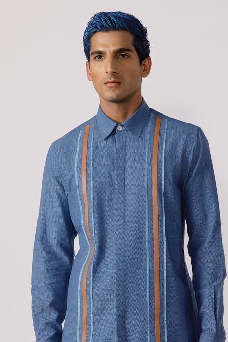 Buy Line Out Line Blue Hemp Solid Full Sleeve Shirt Online at Aza Fashions Buy_Line Out Line_Blue Hemp Solid Full Sleeve Shirt _Online_at_Aza_Fashions