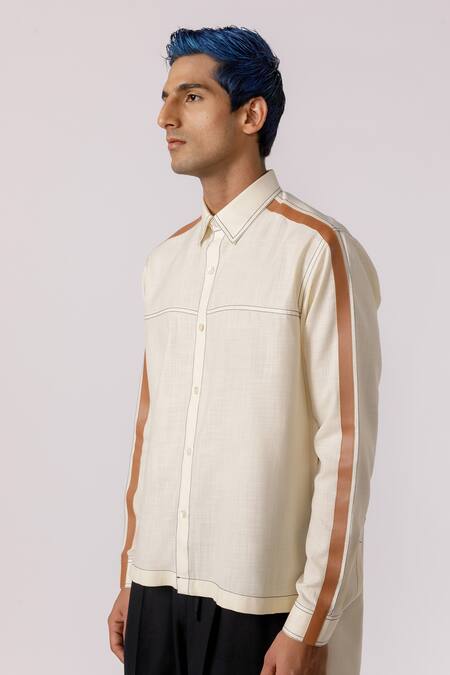 Line Out Line_Off White Cotton Solid Full Sleeve Shirt_Online_at_Aza_Fashions