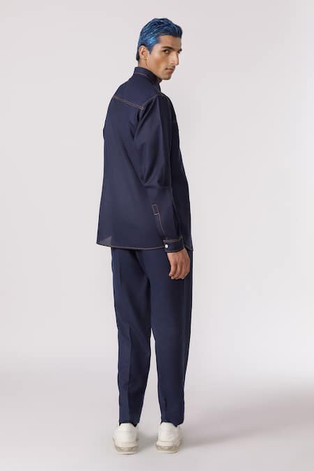 Line Out Line Blue Cotton Solid Shirt Online at Aza Fashions Line Out Line_Blue Cotton Solid Shirt_Online_at_Aza_Fashions