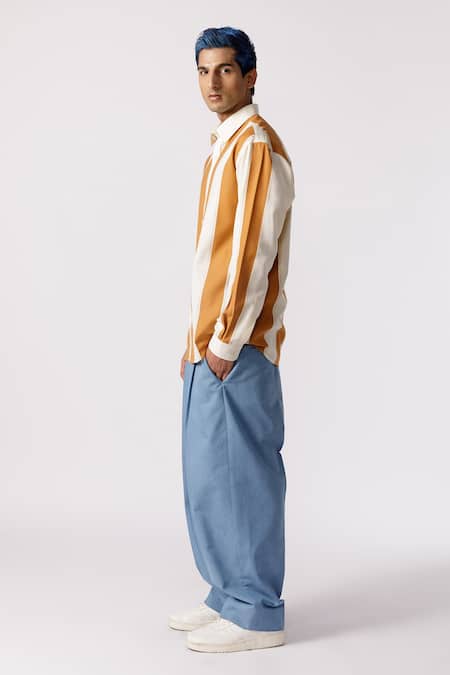 Line Out Line_Off White Cotton Striped Full Sleeve Shirt_Online_at_Aza_Fashions