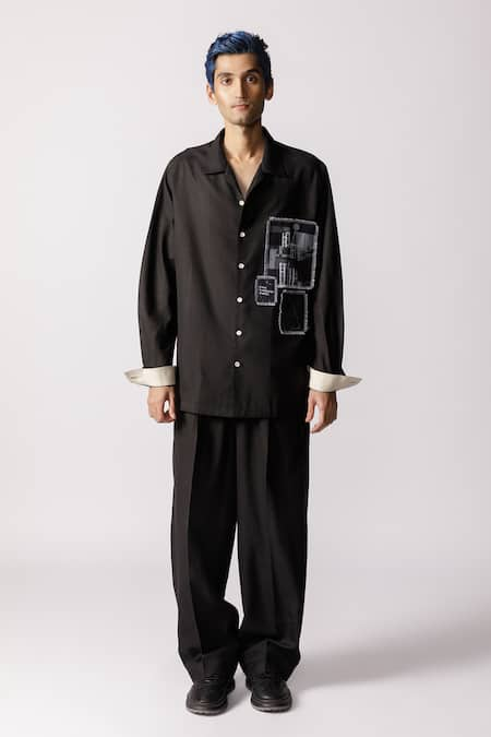 Line out line Patch Abstract Pattern Oversized Shirt 