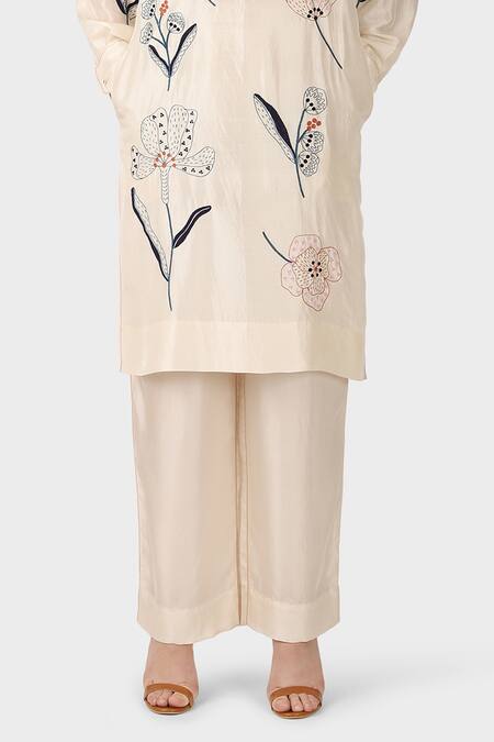 Laite Ivory Silk Embroidery Bandeau Neck Floral Resham Kurta Pant Set Online at Aza Fashions Laite_Ivory Silk Embroidery Bandeau Neck Floral Resham Kurta Pant Set _Online_at_Aza_Fashions