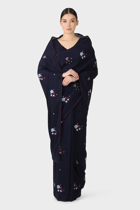 Laite Blue Silk Embroidery Reshma Hand Saree 