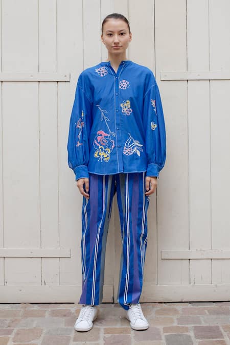 Laite Calm Floral Butterfly Embroidered Shirt 