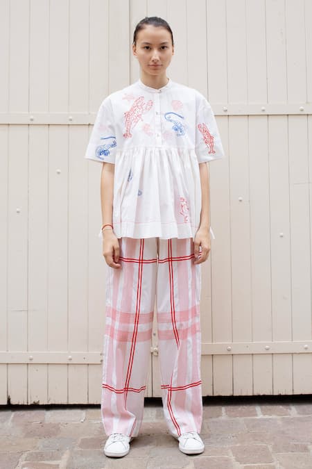 Laite Cymone Marine Embroidered Peplum Top 