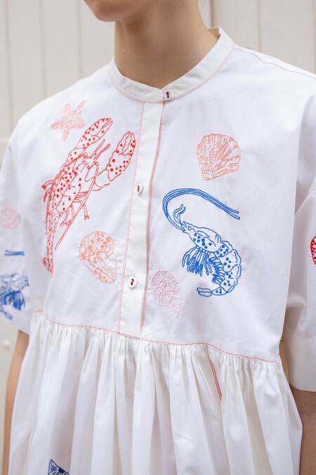 Laite_White Cotton Embroidery Bandeau Neck Cymone Marine Peplum Top _Online_at_Aza_Fashions