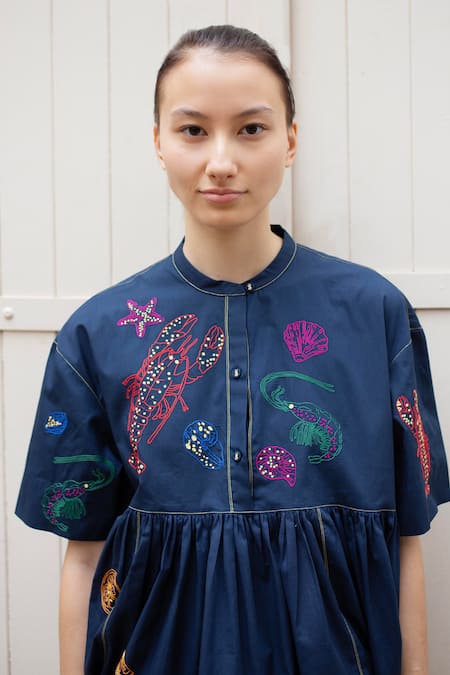 Laite Cymone Seafood Embroidered Peplum Top 