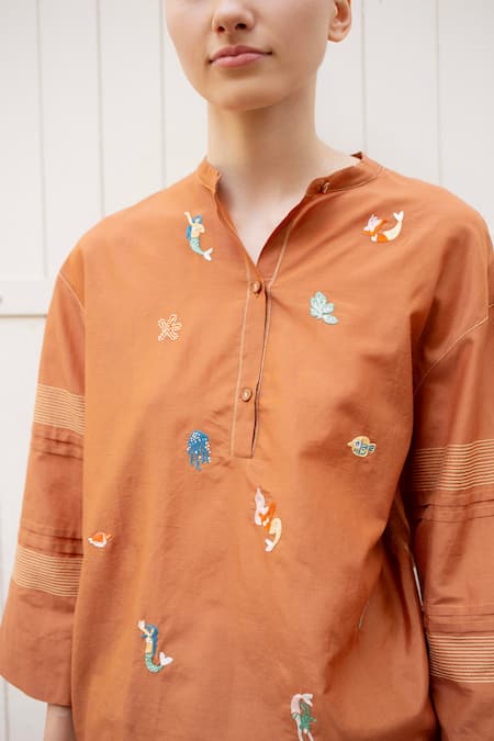 Laite Cansu Marine Embroidered Tunic Top 