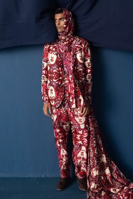 Whencut Goddamn Abstract Pattern Double Breasted Blazer 