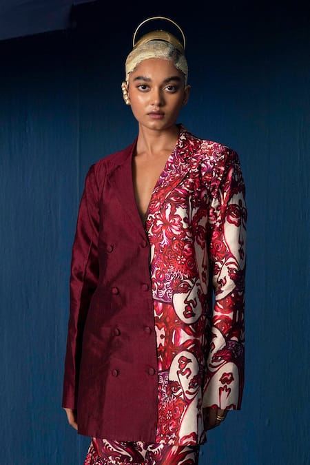 Whencut Goddamn Abstract Pattern Lapel Collar Blazer 