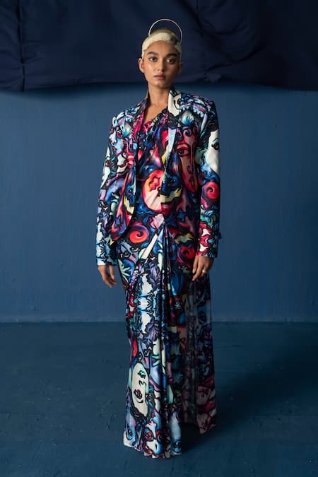 Whencut Goddamn Abstract Pattern Front Open Jacket 