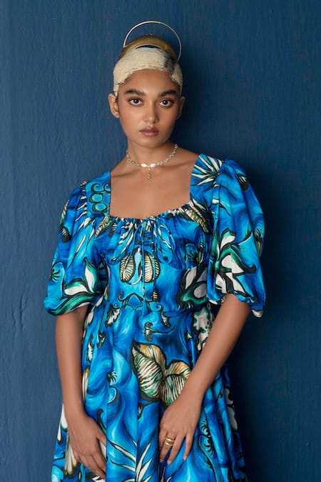 Whencut Goddamn Abstract Leaf Pattern Midi Dress 