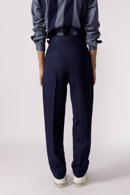 Shop Line Out Line Blue Cotton Solid High-waisted Pant at Aza Fashions Shop_Line Out Line_Blue Cotton Solid High-waisted Pant_at_Aza_Fashions