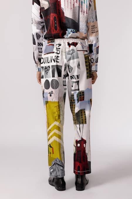 Shop_Line Out Line_Off White Cotton Printed Mosaic Pant_at_Aza_Fashions