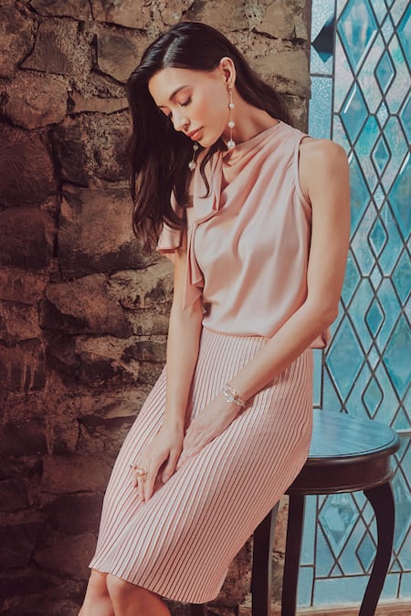 Tara And I Pink Satin, Polyester Neck Tie-up Top Online at Aza Fashions Tara And I_Pink Satin, Polyester Neck Tie-up Top_Online_at_Aza_Fashions