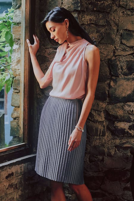 Shop Tara And I Pink Satin, Polyester Neck Tie-up Top Shop_Tara And I_Pink Satin, Polyester Neck Tie-up Top