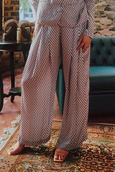 Buy_Tara And I_Multi Color Modal, Satin Geometric Print Blazer_Online_at_Aza_Fashions